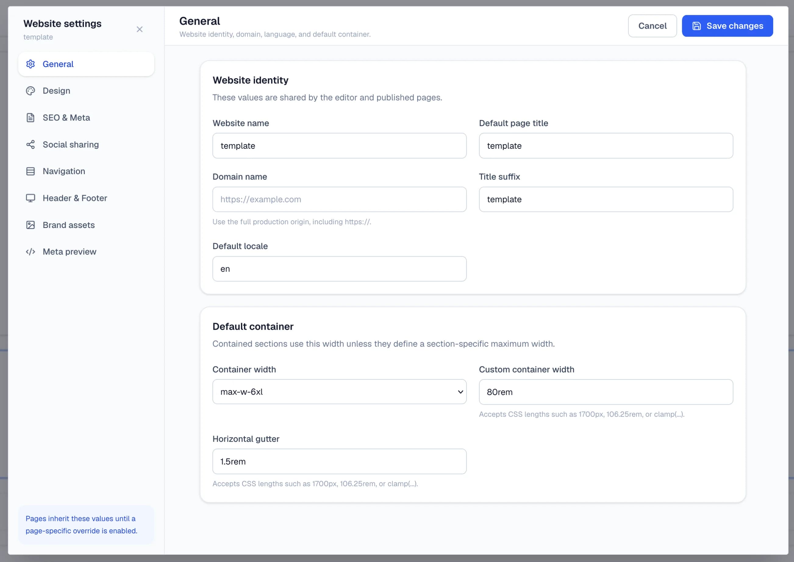 Set the project identity and layout defaults in the Windblocks builder