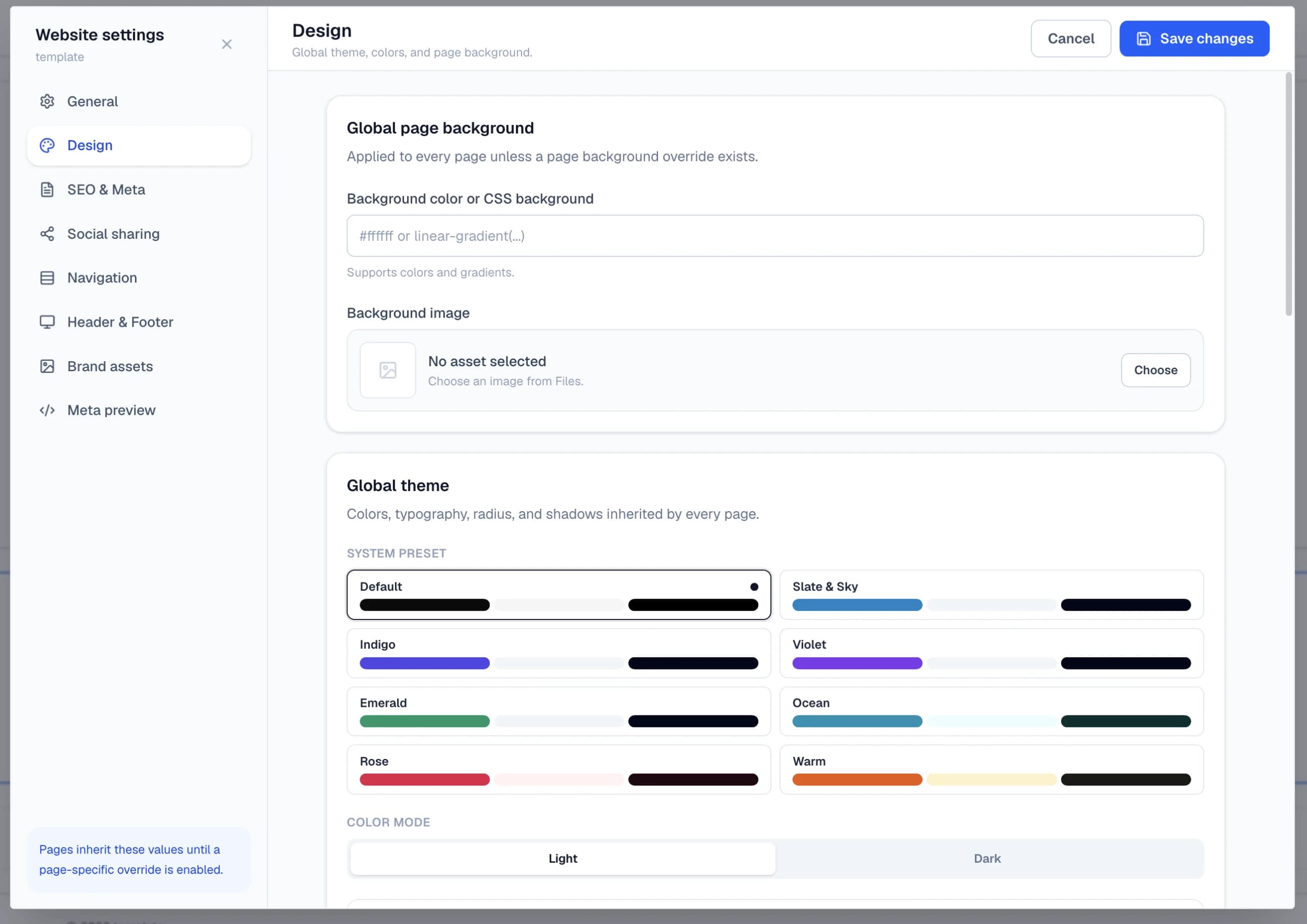 Define the global design system once in the Windblocks builder