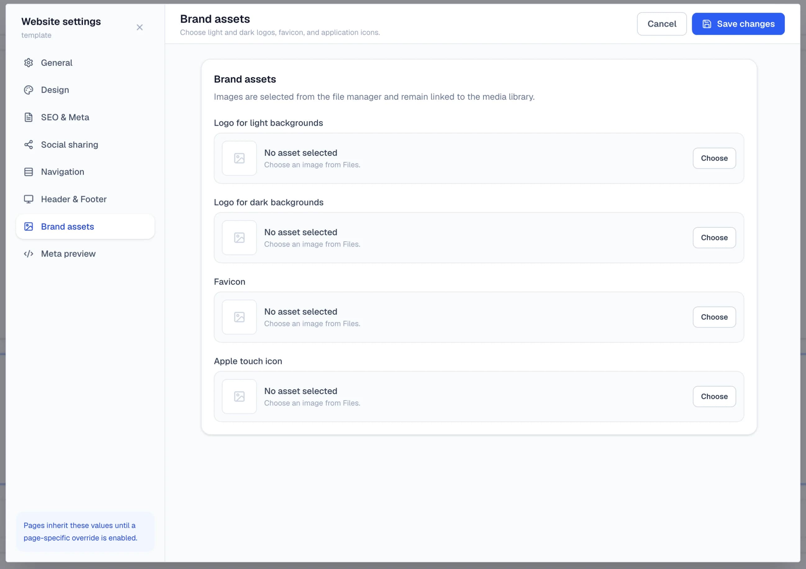 Attach brand assets to the project in the Windblocks builder
