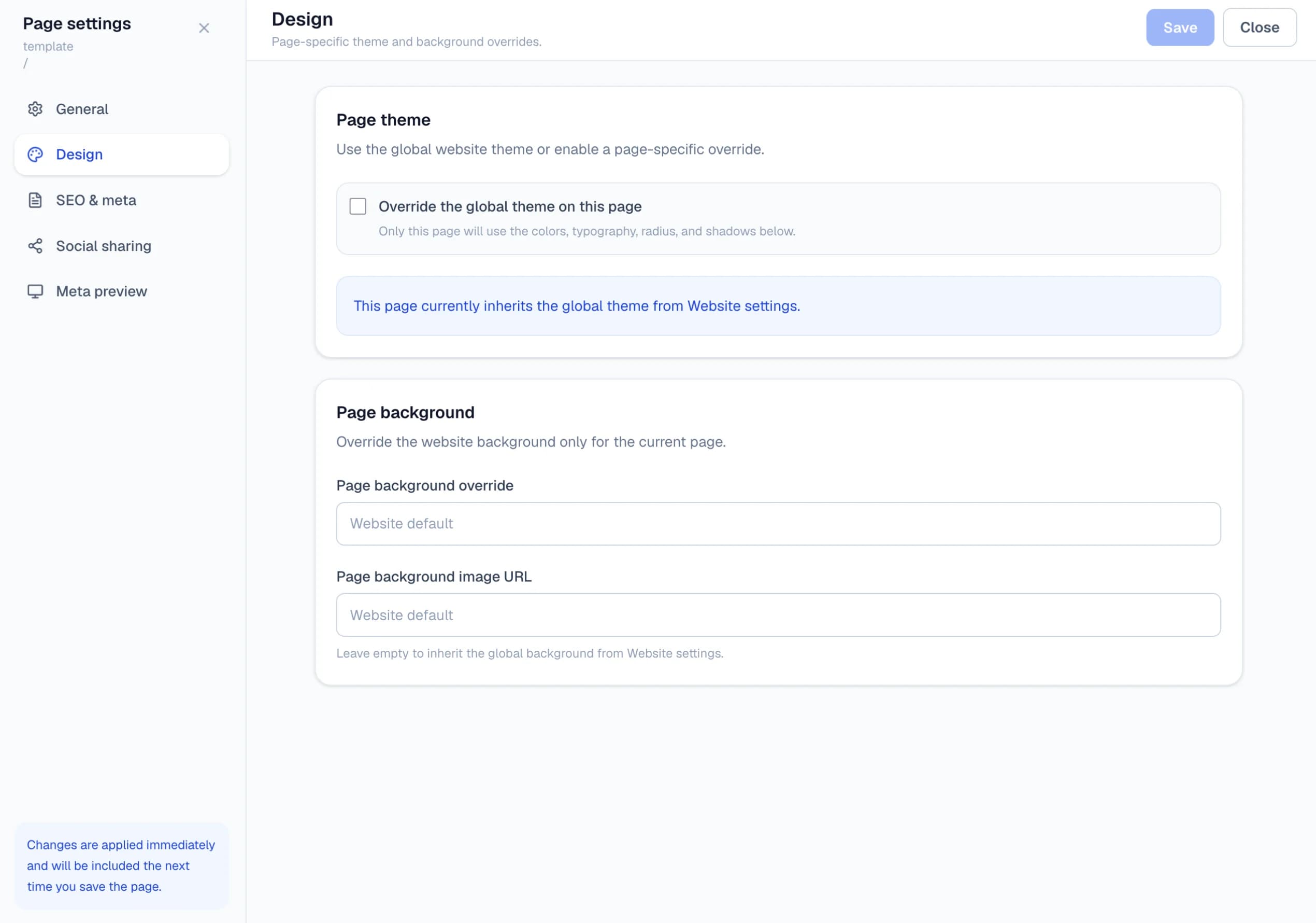 Override design only when the page needs it in the Windblocks builder