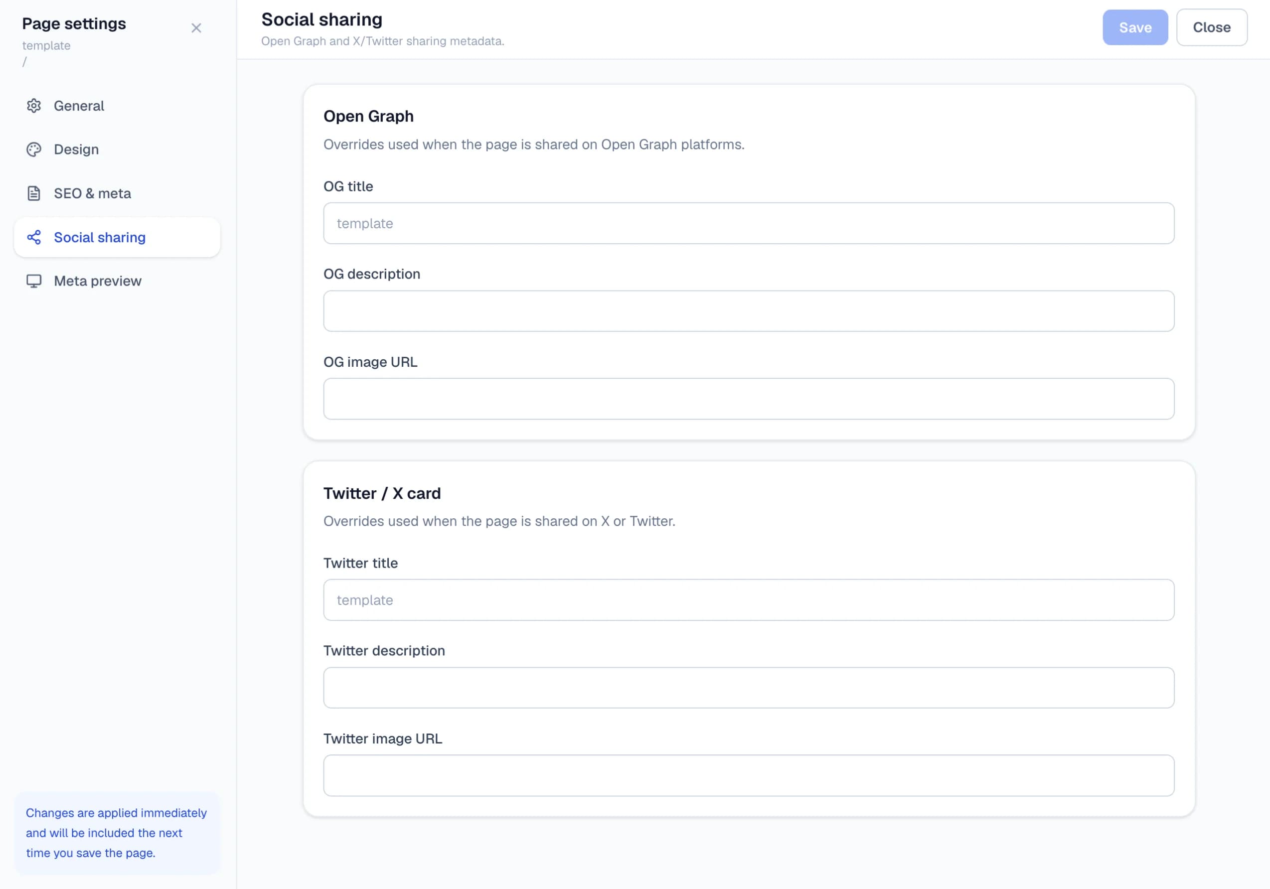 Override social metadata for important pages in the Windblocks builder