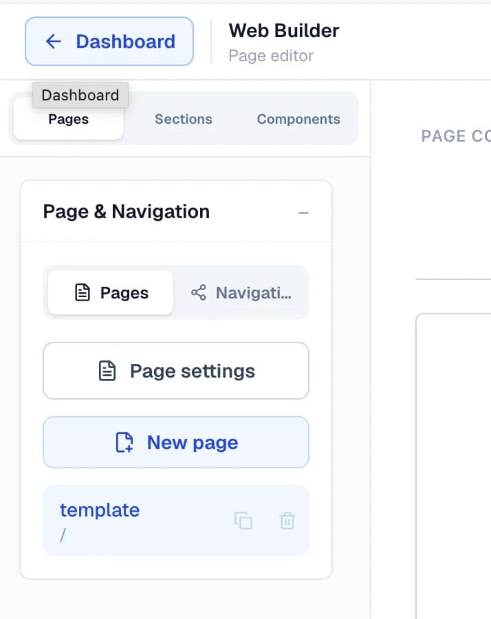 Manage saved pages from one place in the Windblocks builder