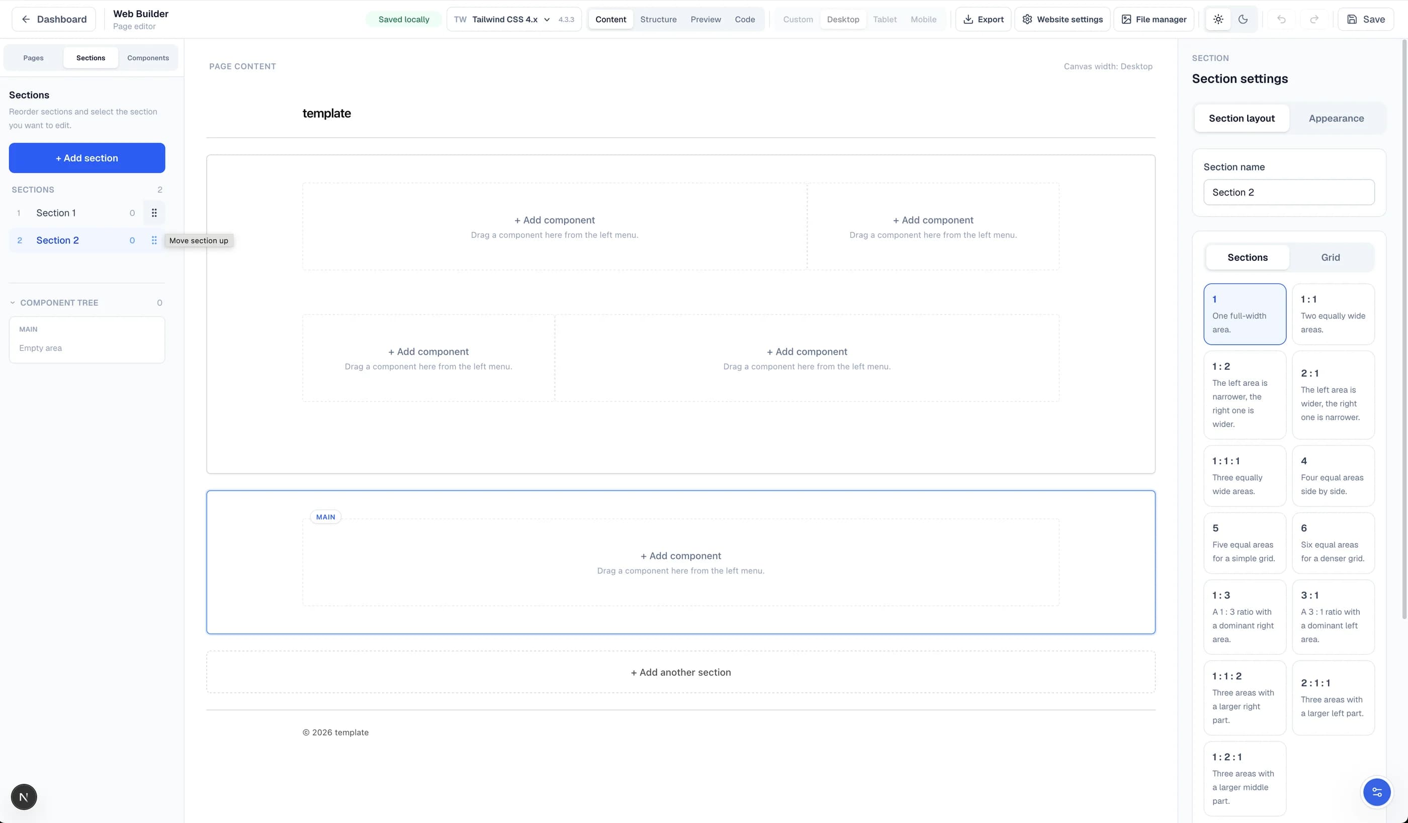 Treat a section as the main page boundary in the Windblocks builder