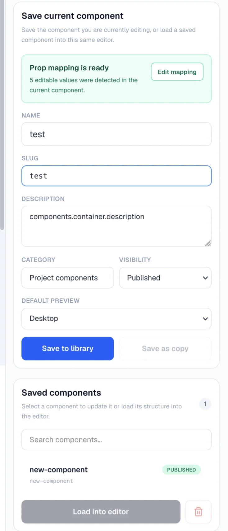 Save the mapped component into the project library in the Windblocks builder