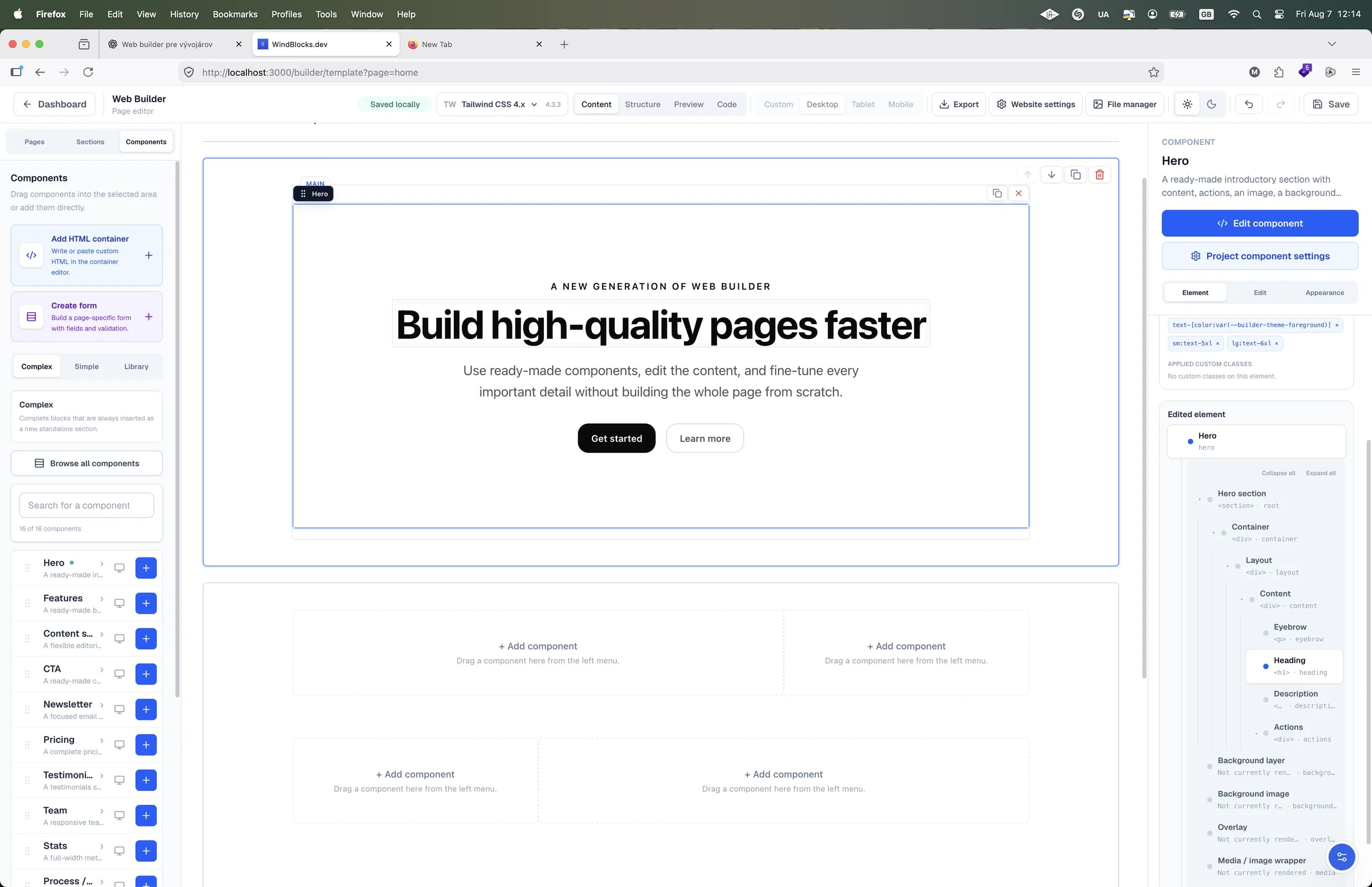 Edit the placed component in page context in the Windblocks builder