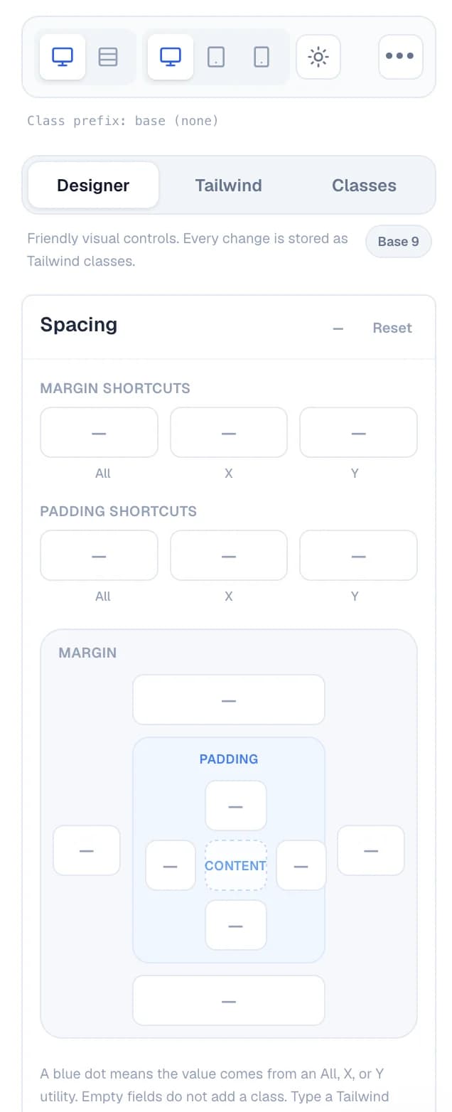 Use the visual Designer for one-off layout adjustments in the Windblocks builder