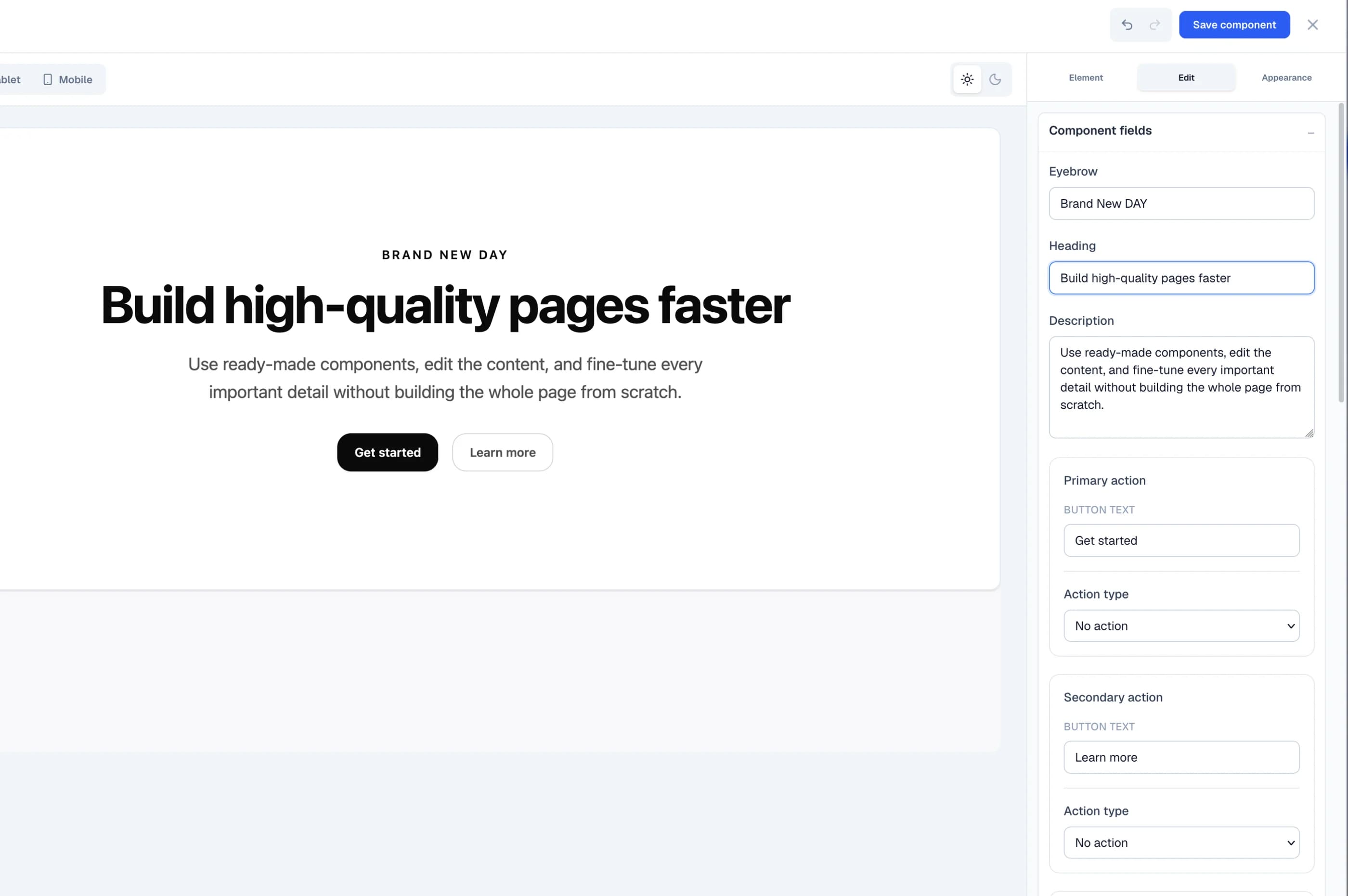 Return to the page with the override applied in the Windblocks builder