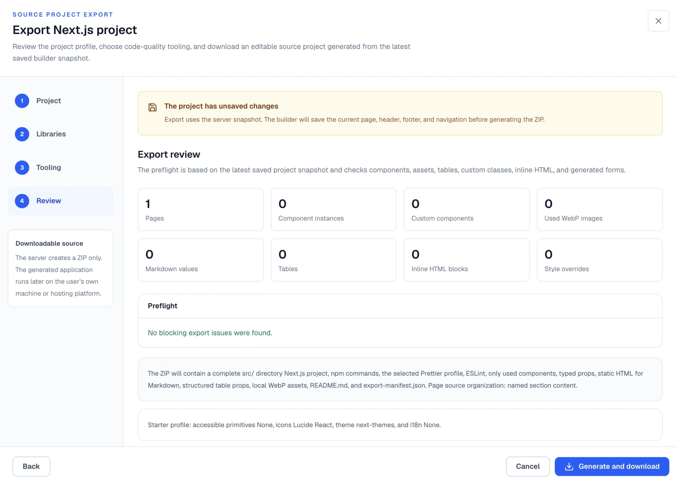 Generate the application from the project model in the Windblocks builder