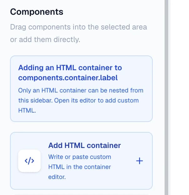 Start with an HTML container when the component is not in the built-in catalog in the Windblocks builder
