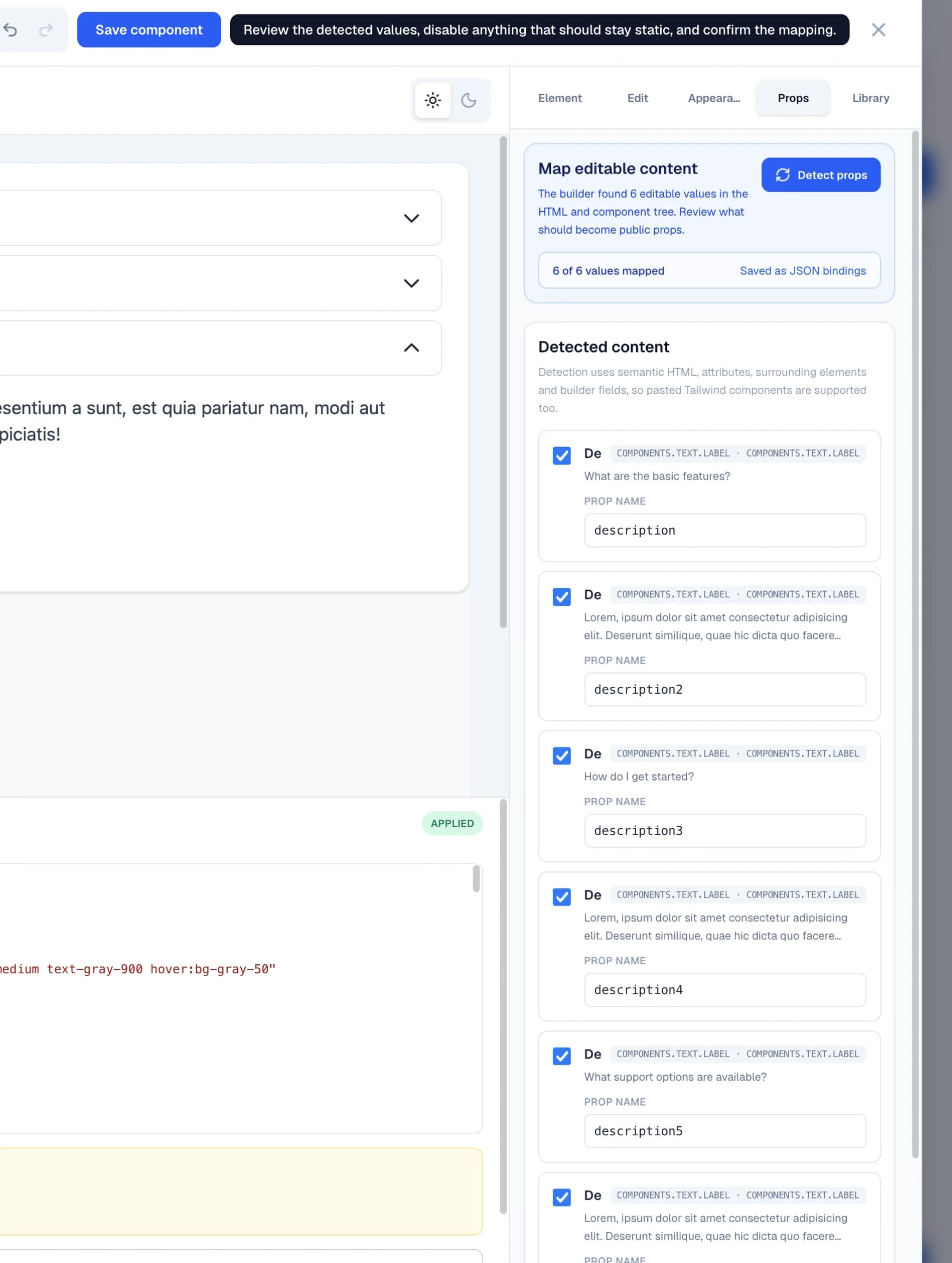 Detect which imported values should become public props in the Windblocks builder