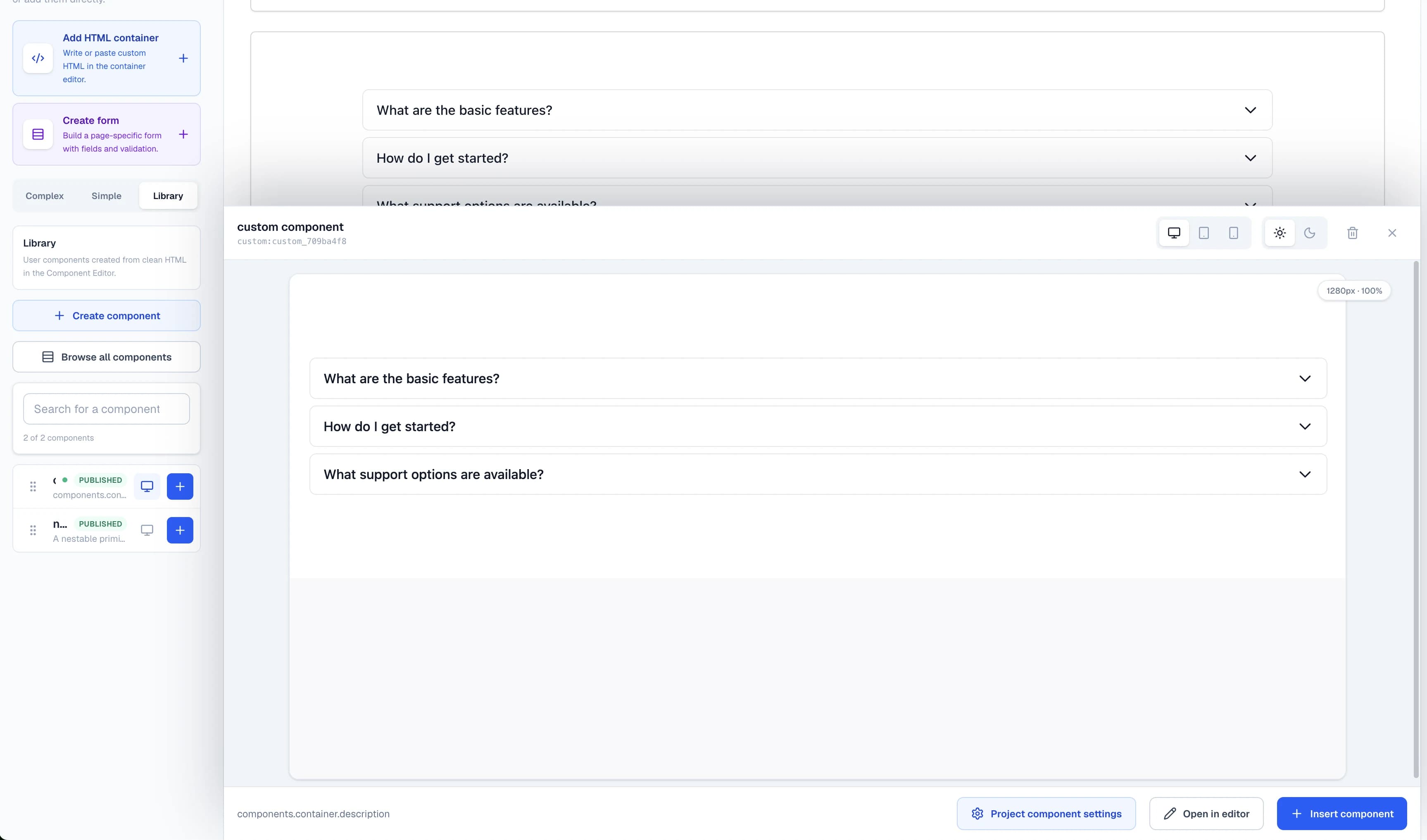 Preview the converted component before placing it elsewhere in the Windblocks builder